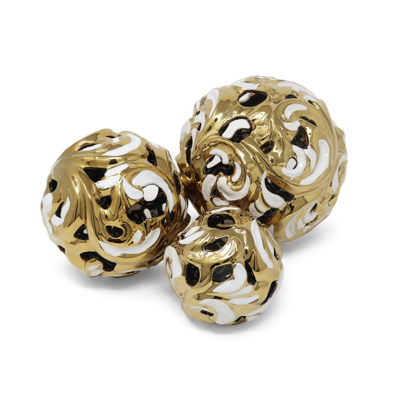 Boule décorative blanche et dorée Liveva, H 5,50 po x l 5,50 po x P 5,50 po