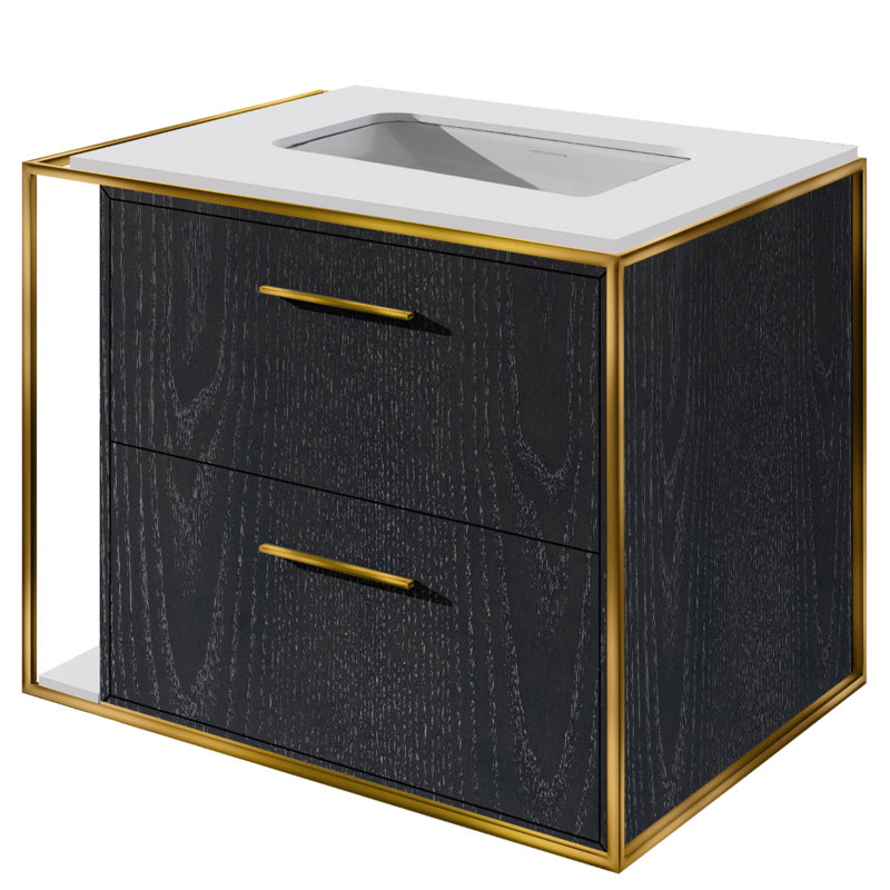 Linea Single Vanity, Brass, Ash Gray, Wall Mount