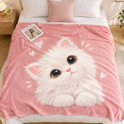Couverture en flanelle à motif de chat mignon (1 pièce) – Réversible ; Douce et chaude ; Lavable à la machine ; Parfait pour la décoration et la détente à la maison ; Parfait pour les chambres d'ados et de couples ; Un cadeau attentionné ; Articles de literie et de sofa