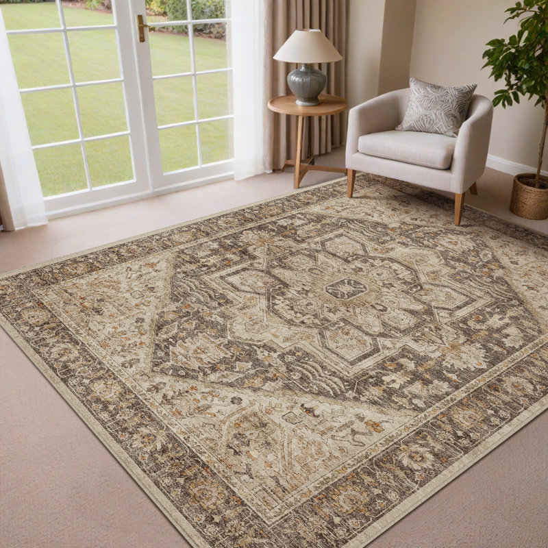 Elaine Machine Washable Vintage Area Rug With Non-Slip Backing, Rectangle 5' x 7'