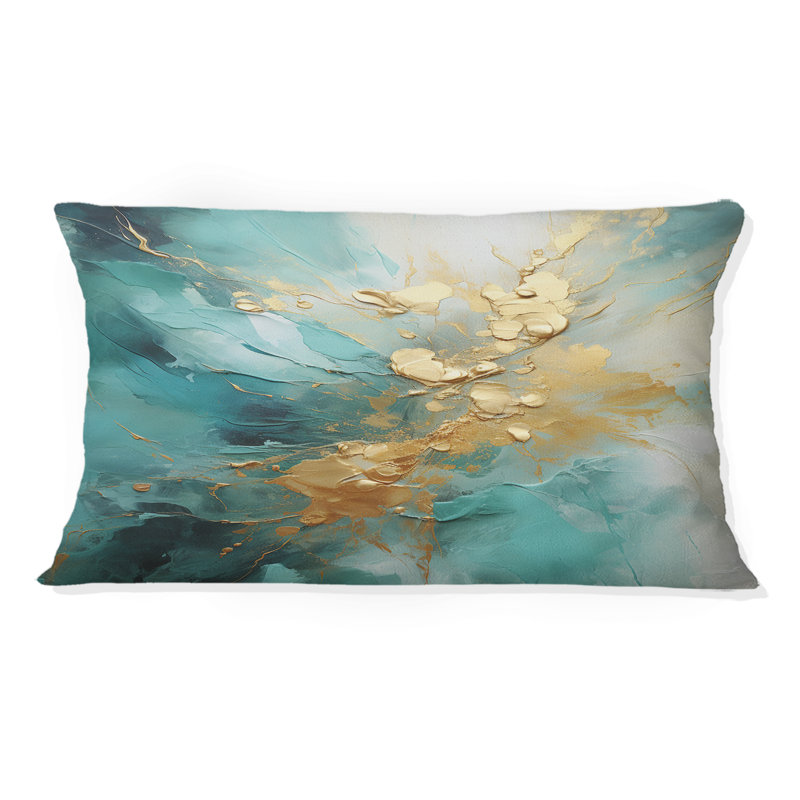 Coussin décoratif doré et sarcelle Aurora Harmony II - Abstract Spirals