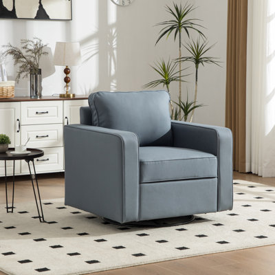33.6''W Upholstered 360° Swivel Armchair With Hidden Storage, Tech Cloth Fabric Armrests Accent Square Club Chair Single Sofa With Pillow For Living Room, Bedroom,Reading Nook,Corner