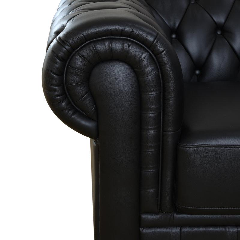 Sabria 117.5'' Leather Sofa, Black Genuine Leather