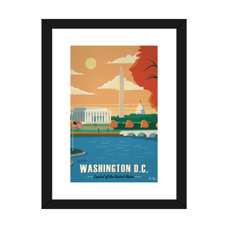 Washington D.C. - impression d'art graphique, H 32 po x l 24 po x P 1 po, Blanc, Papier encadré noir