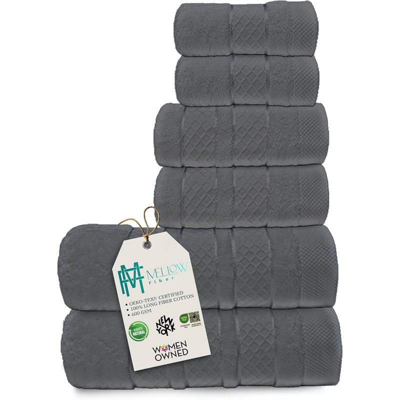 Ensemble de serviettes de bain en coton à longues fibres 6 pièces: moelleux, absorbant, à séchage rapide, résistant à la décoloration, écologique, avec boucle et élégance Dobby