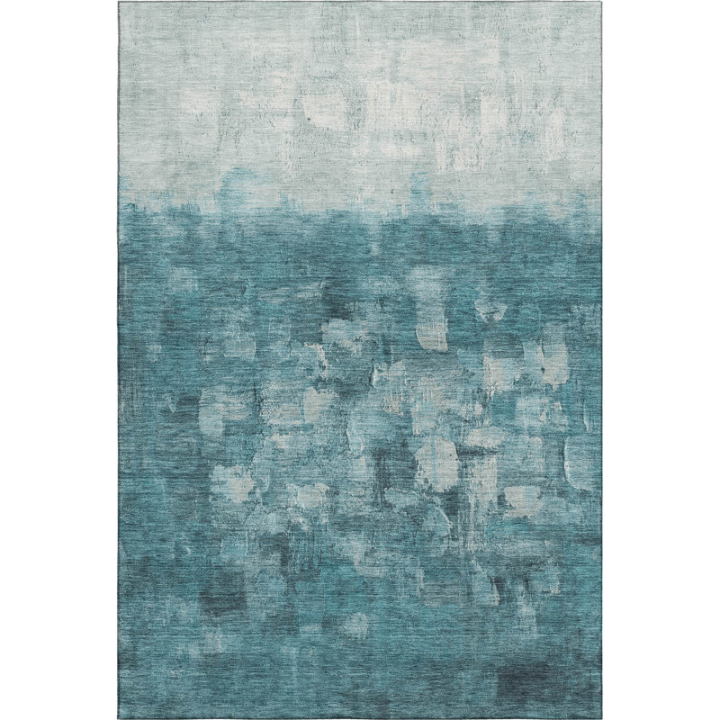 Premium Machine Washable Mayfield Abstract Rug, Teal, 8' x 10'