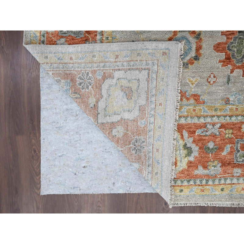 Tapis oriental rectangulaire gris en laine noué à la main 14 pi 0 po x 18 pi 1 po - MOA10284130
