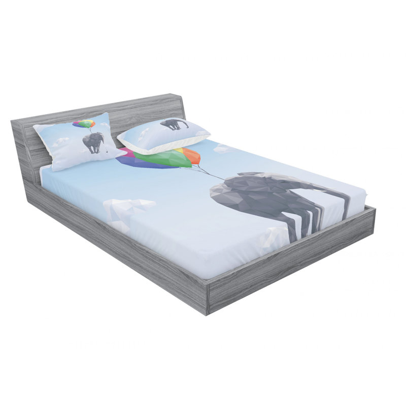 Ensemble de draps en microfibre Éléphant attaché à des ballons dans le ciel, Ensemble de drap pour grand lit avec drap-housse