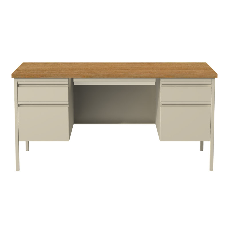 Bureau à double caisson avec tiroir central pour la maison, le bureau ou l'école, Mastic / chêne
