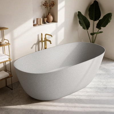 Baignoire autoportante en pierre solide de 61 po x 30 po StonePure, baignoire profonde avec trop-plein, bonde escamotable