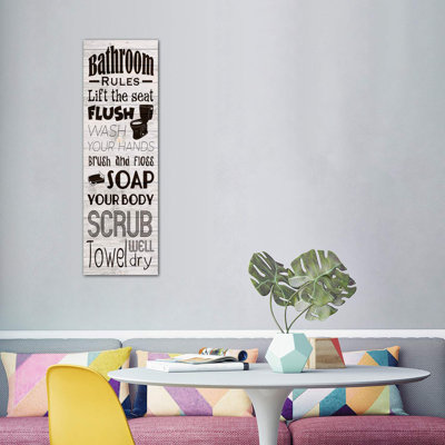 Reproduction d’art textuel sur toile, "Bath rules" par Marcus prime