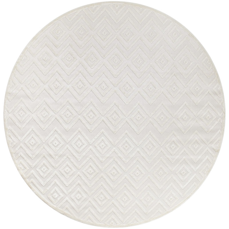 Foundry Select Versatile Diamond Ivory/White Indoor/Outdoor Area Rug, Round 8'
