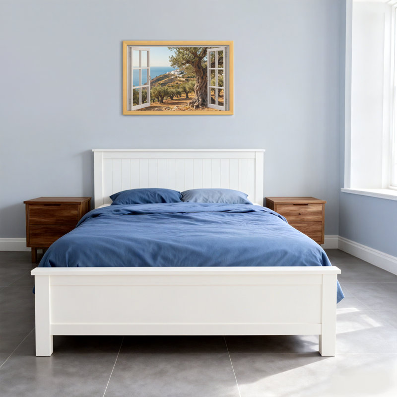 Paysage et nature à fenêtre ouverte avec vue sur la mer et oliveraie, H 30 po x l 20 po, Toile tendue, Ne s’applique pas