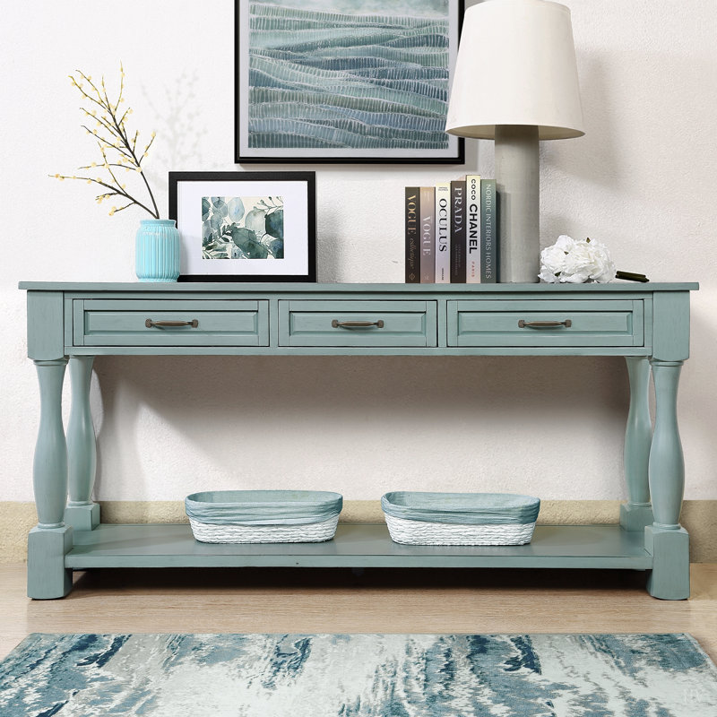 Console Table, 30" H x 63.38" W x 14.56" D, Bleu, Blue, Blue