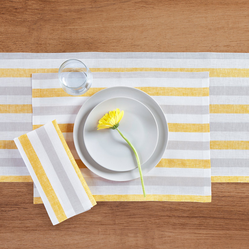 Sorrento Stripe - 100% Pure Linen Dinner Napkins, Yellow/Gray
