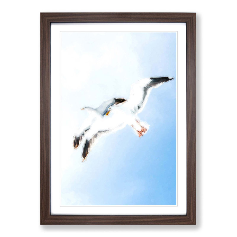 Seagulls in Flight in Abstract - Picture Frame Graphic Art Print, 76cm H x 50cm W x 2cm D, Walnut
