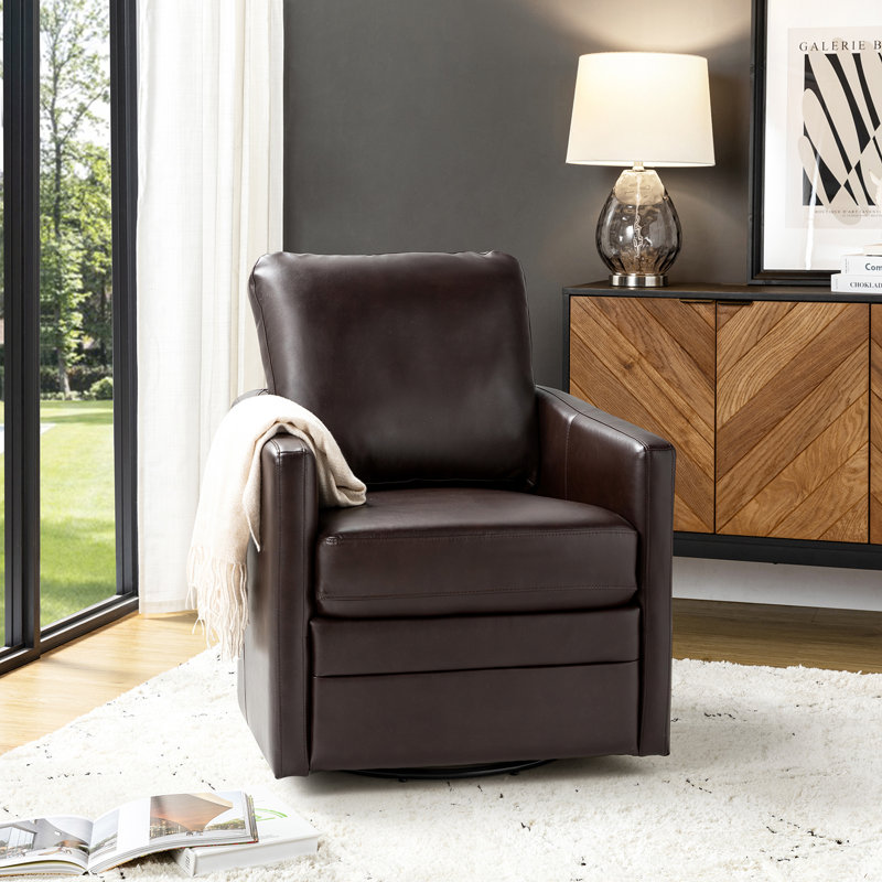 Avalise Faux Leather Swivel Armchair, Brown Faux Leather