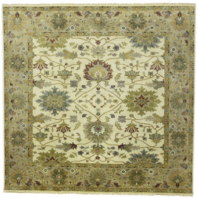 Tapis oriental crème crème à motif floral Osh Chobi 10 x 10 fait à la main Peshawar