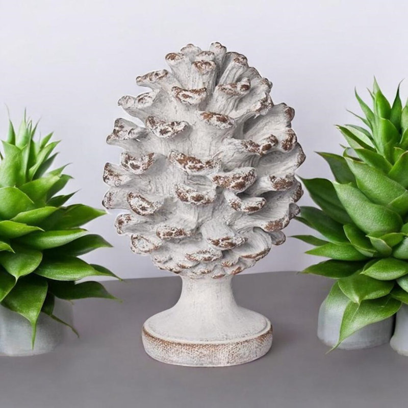 Hand Finished Grey Resin Pine Cone Sculpture | Timeless Stone Effect Decorative Ornament for Home or Garden Display