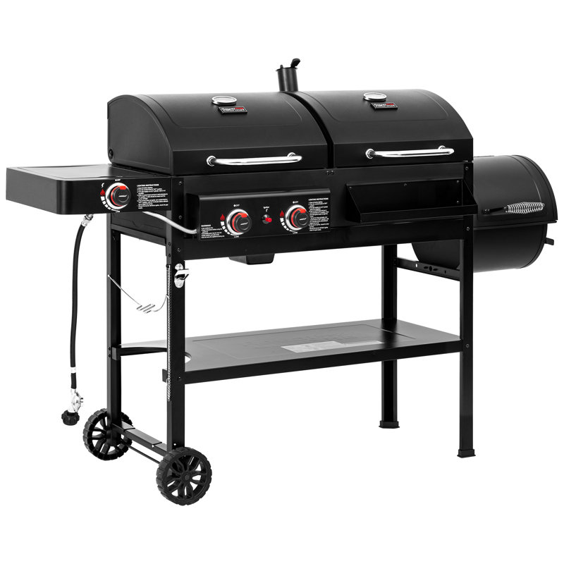 Royal Gourmet 2-Burner Gas and Charcoal Grill Combo with Offset Smoker & Side Burner, Black