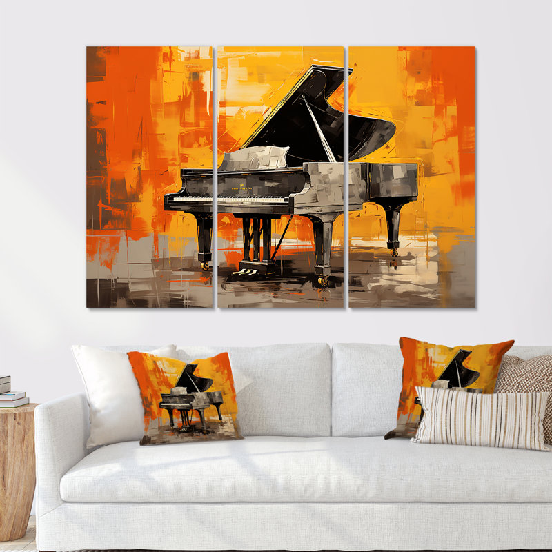 «Orange Piano Modernist», ensemble de reproductions d'art mural, Toile tendue, H 40 po x l 60 po x P 1 po