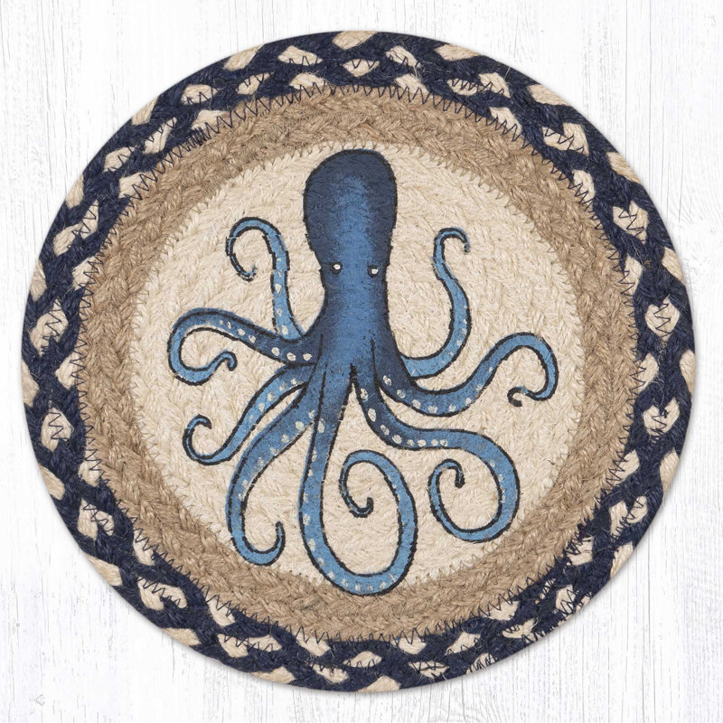  Trépied rond bleu imprimé de cuisine de bord de mer 10 po, Pieuvre bleue