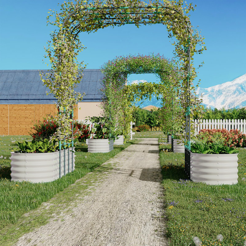 Galvanized Raised Garden Bed with 95" H Arch Trellis for Climbing Plants, Raised Outdoor Planter Box with Climbing Netting for Gardening, Climbing Vegetables, Flowers