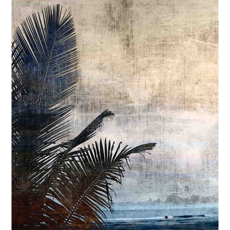 Beige and Navy Palm Tree Queen Duvet Cover Set