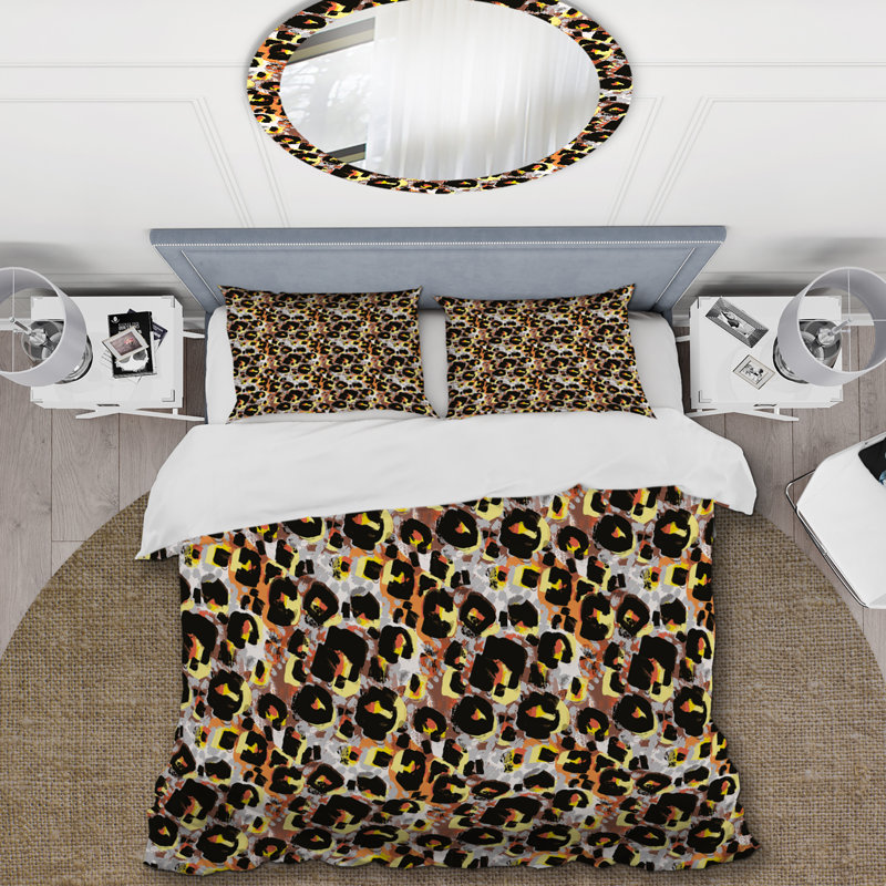 Ensemble de housse de couette en microfibre noir / orange / brun 3 pièces, Housse de couette pour très grand lit et 2 très
