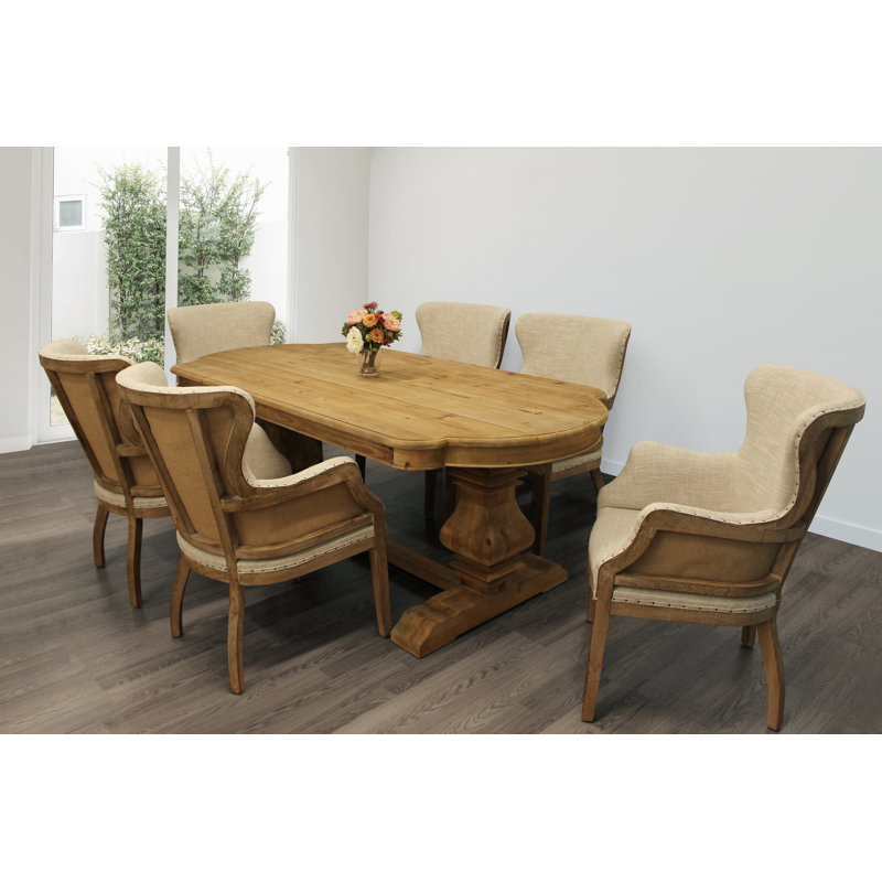 Aryhanna 6 - Person Pine Solid Wood Solid Wood Top Trestle Dining Set