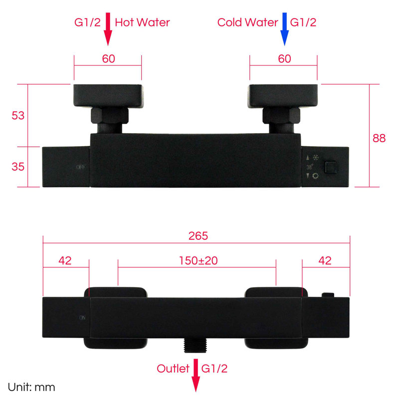 Paulsen Black Thermostatic Shower with Square Handset Riser Rail Kit Exposed Shower Set