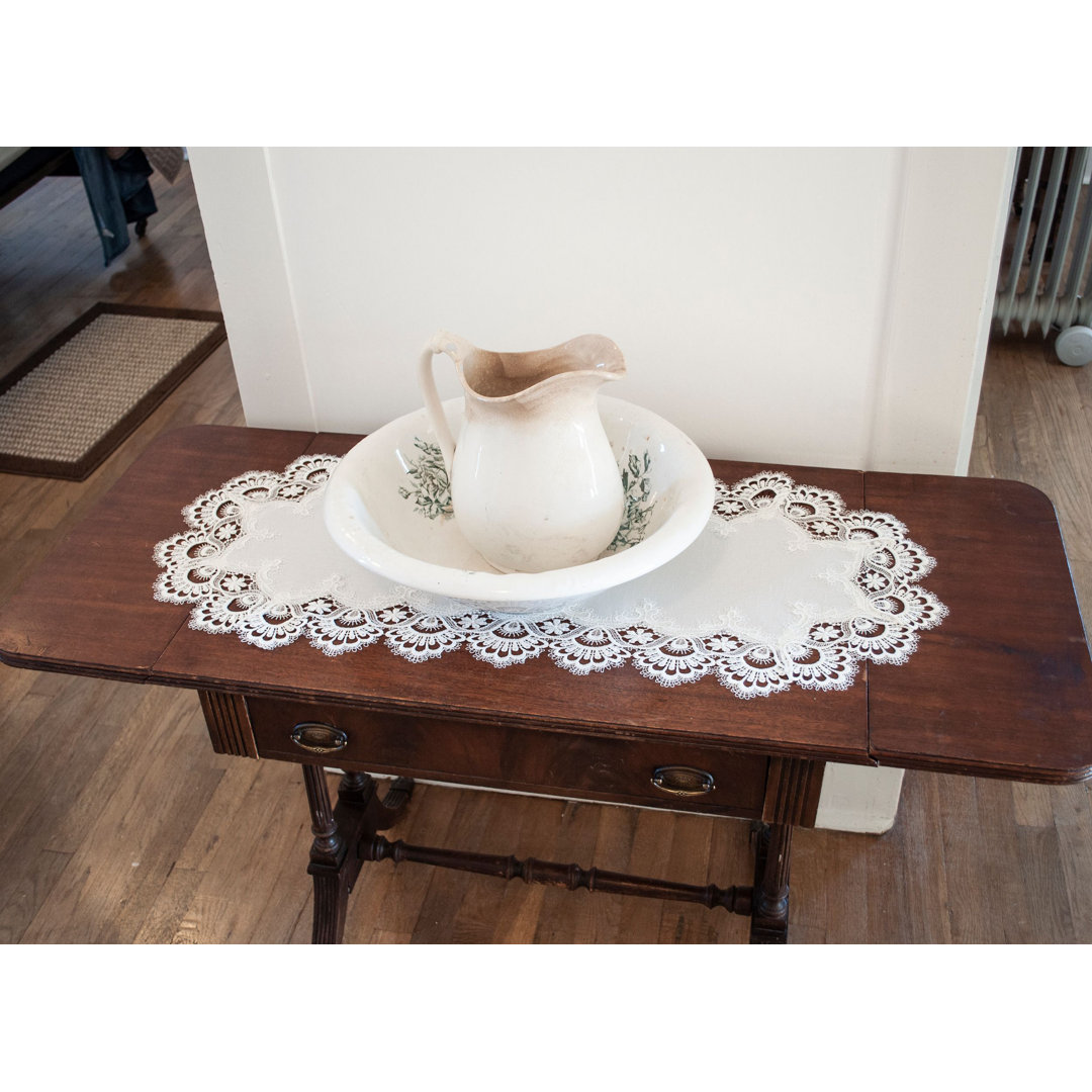 Colfontaine White European Lace and Antique Jacquard Fabric Table Runner House of Hampton®