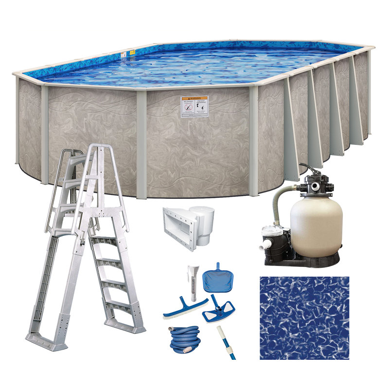 Seaside Resin Oval Hard Sided Pool 54'' H x W x 384'' L , with Pump Included, 32' L x 12' W x 54" H