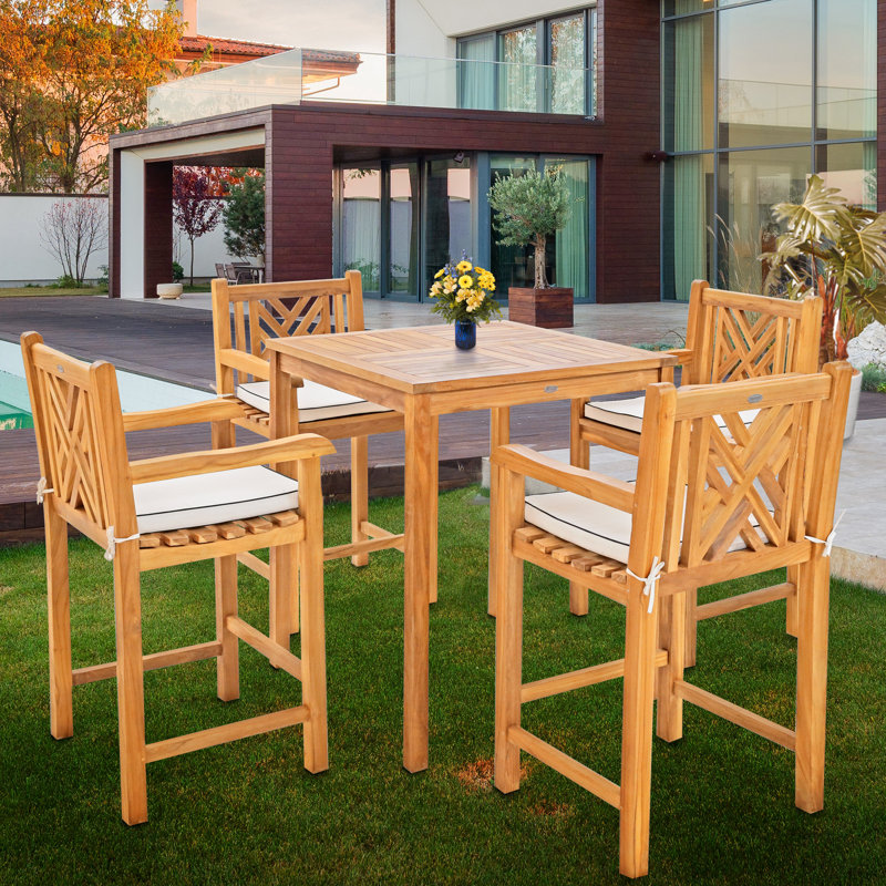 4 - Person Teak Wood Patio Dining Set with Rectangular Table , Cushions Included