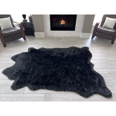 Eternity Luxurious Faux Bison Skin Shag Rug in Black