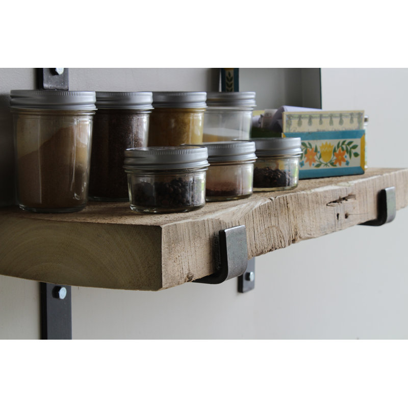 Brennon 2 Piece Reclaimed Barn Wood Bracket Shelf, Natural (no stain), 2" H x 18" W x 4.5" D