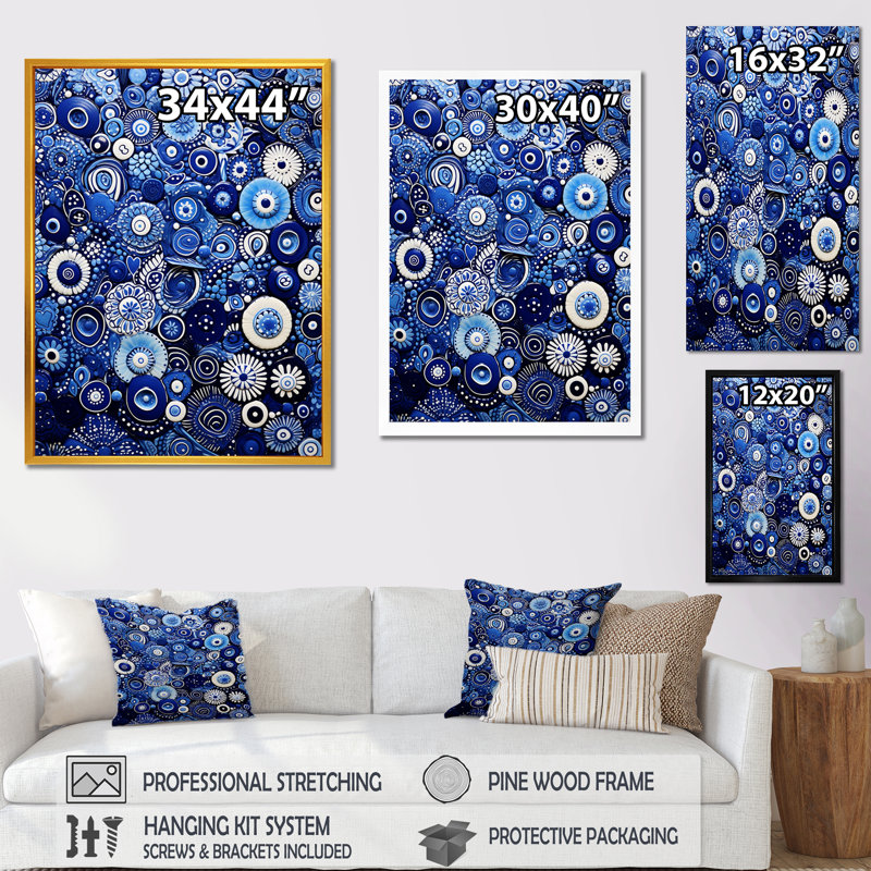 Art déco, carreau bleu Elegance 1 - art mural abstrait, Cadre flottant noir, H 40 po x l 30 po x P 1,5 po