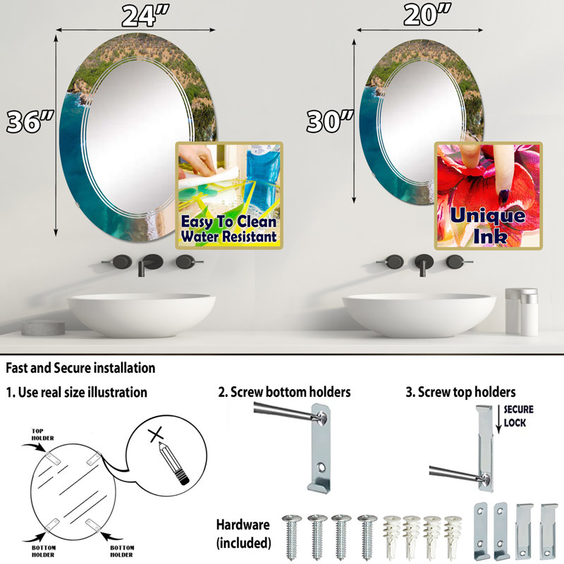 Miroir de salle de bain sans cadre, 30 po x 20 po