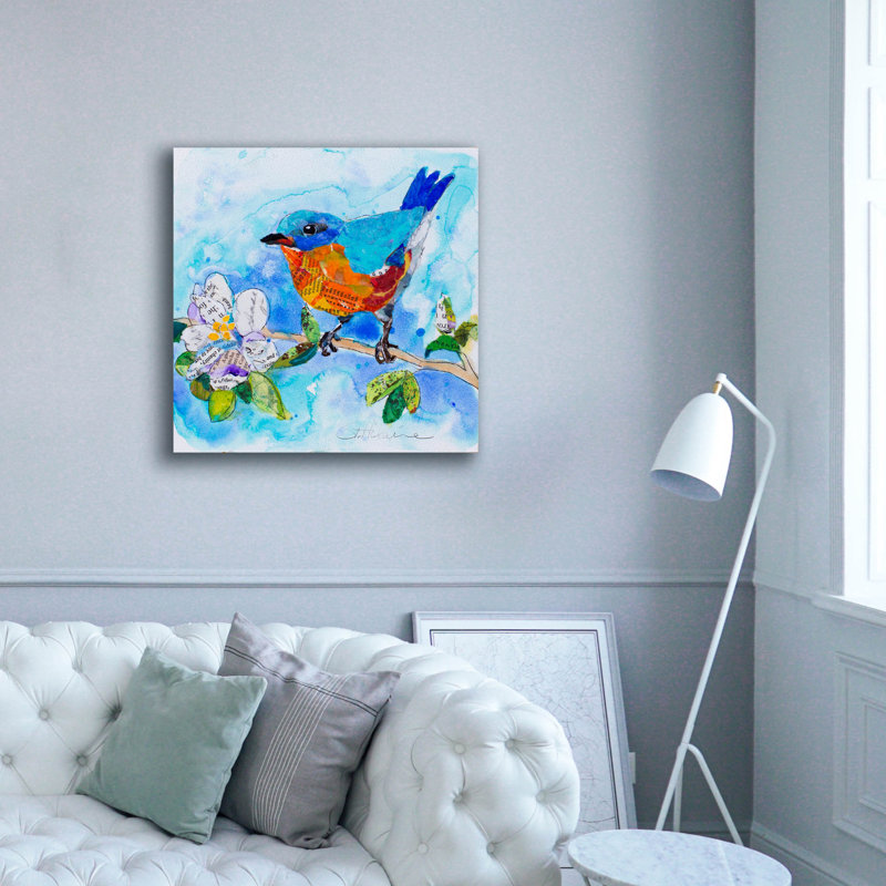 «Happy Bluebird 1» par St. Hilaire Elizabeth, art mural sur toile, H 37 po x l 37 po x P 1,5 po