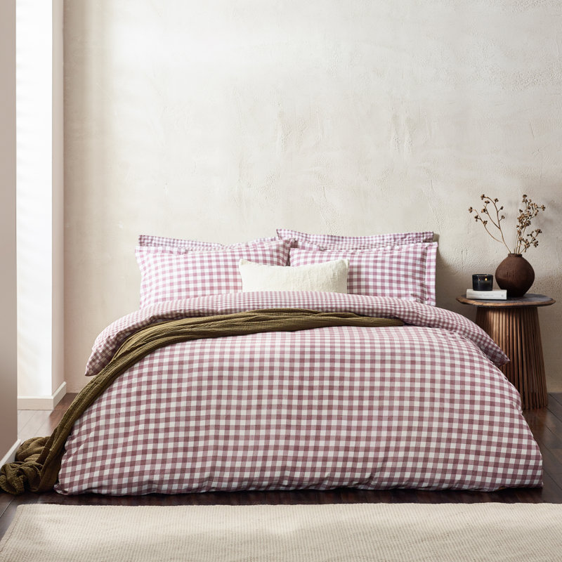 Barton Gingham Check Duvet Cover Set, Single Duvet Cover +  1 Standard Pillowcase, Red/White