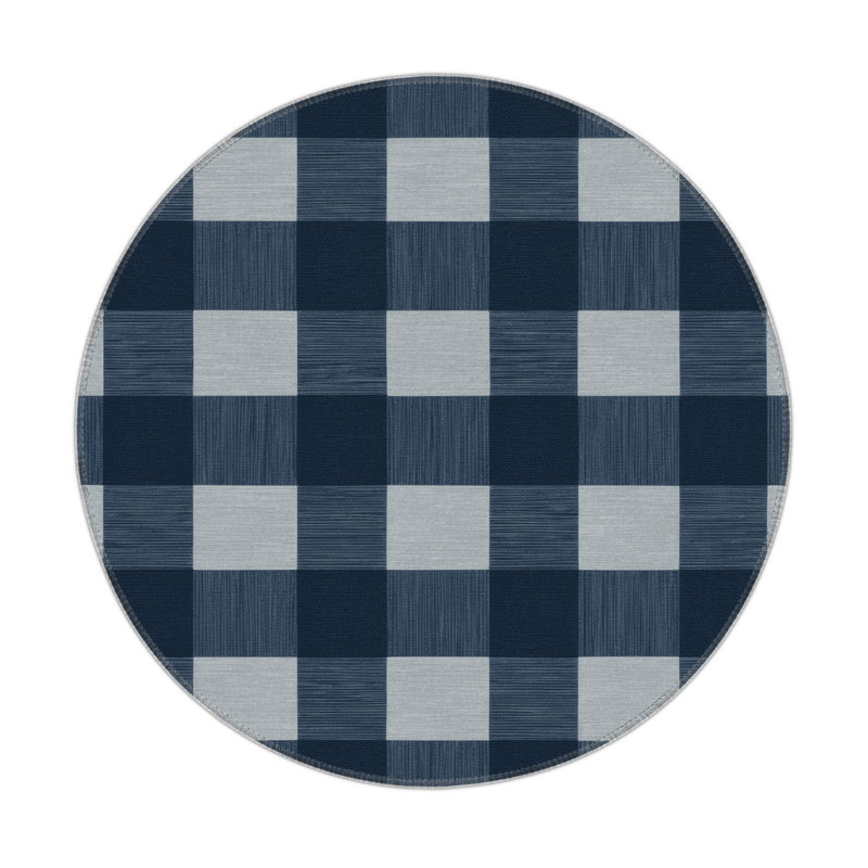 Checkered Gray Indoor and Outdoor Area Rug, Round 5'