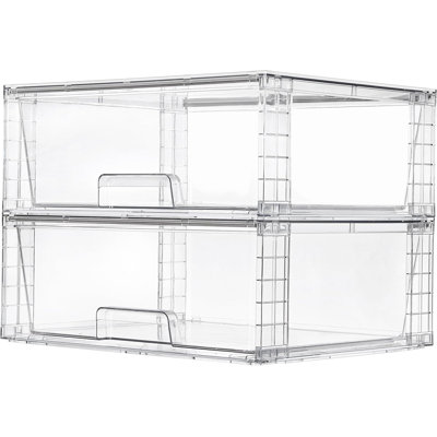 2 Pack Large Stackable Storage Drawers, Clear Acrylic Bathroom Closet Under Sink Organizer