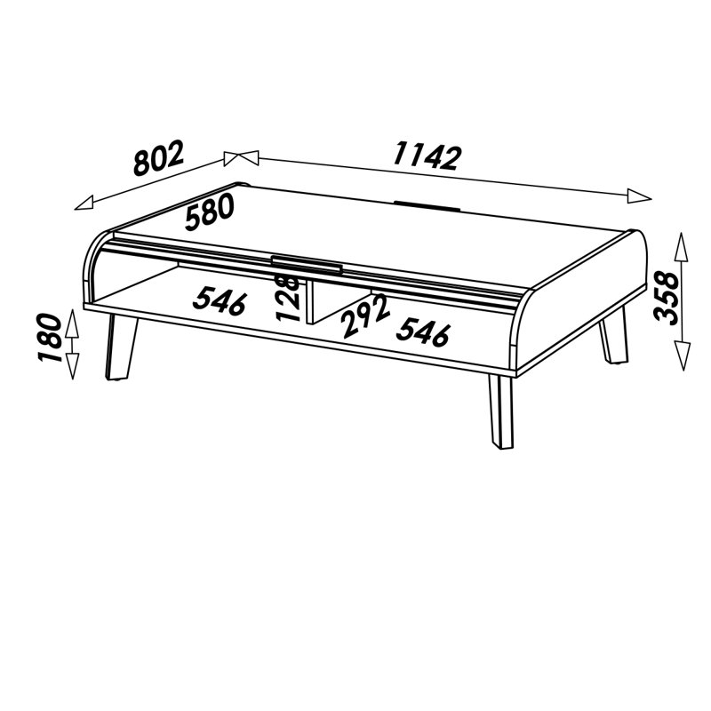 Caruso Four Leg Coffee Table with Storage, White, White