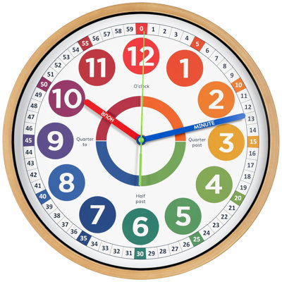 Très grande horloge d'apprentissage pour enfants - Horloge de classe analogique silencieuse de 14 pouces - Décoration de chambre d'enfant - Facilite le temps d'apprentissage
