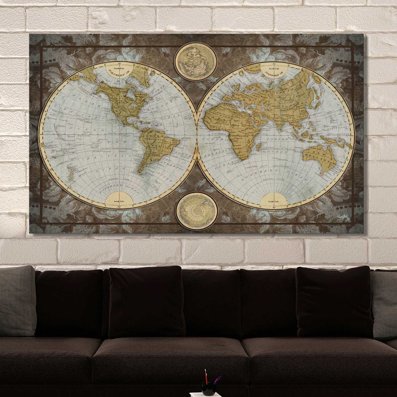«World Map», impression, H 18 po x l 30 po x P 1 po, Toile tendue