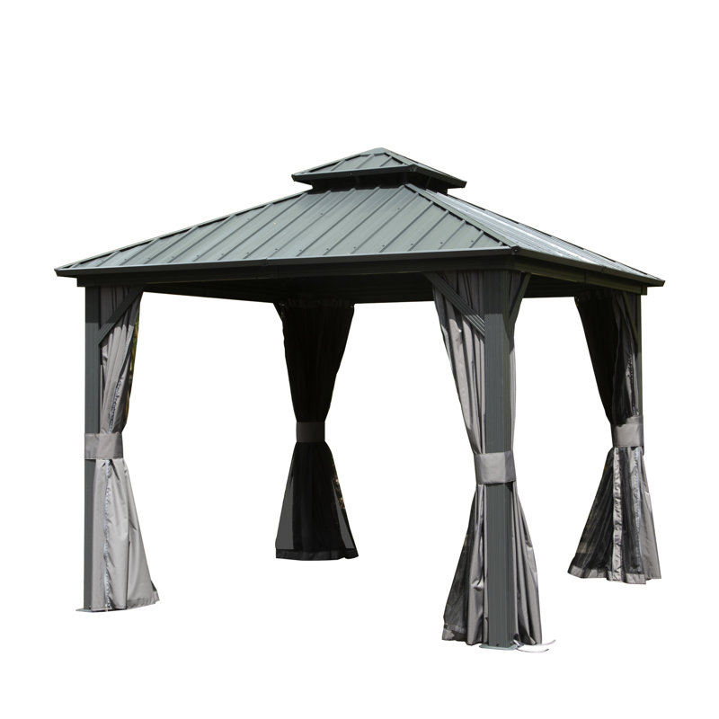 Gazebo 10 x 10 pi, aluminium, pour une expérience de vie en plein air confortable Patio, cour, terrasse, gazebo, aluminium et acier