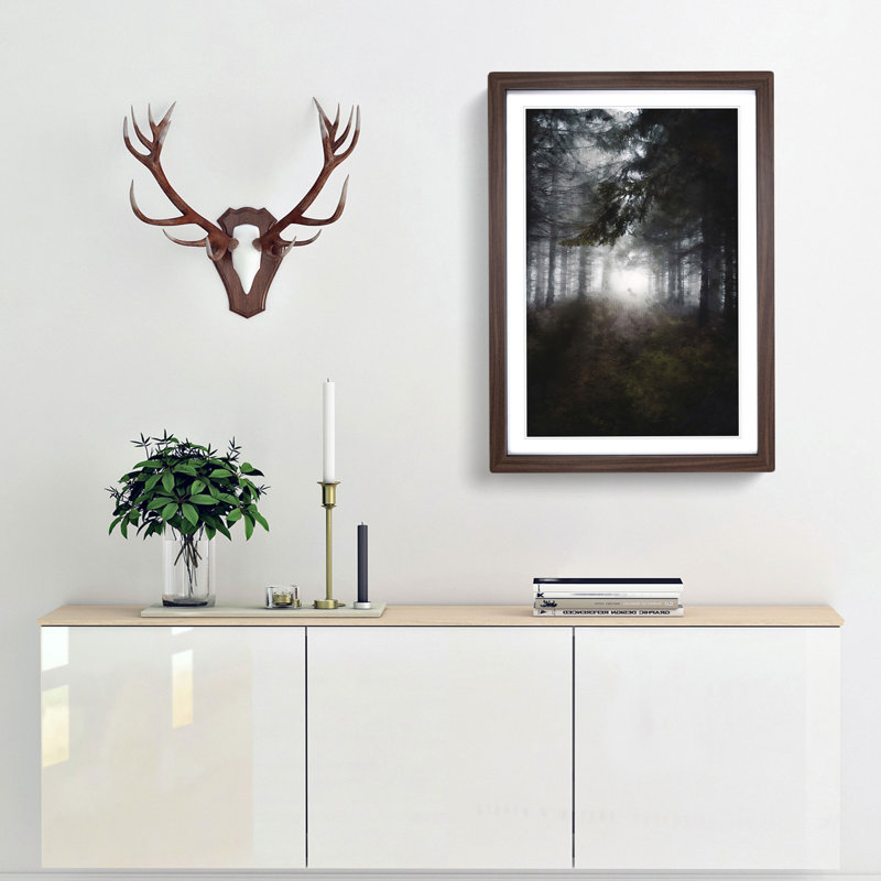 White Wolf in a Forest - Picture Frame Painting Print, Walnut Framed, 33cm H x 24cm W x 2cm D