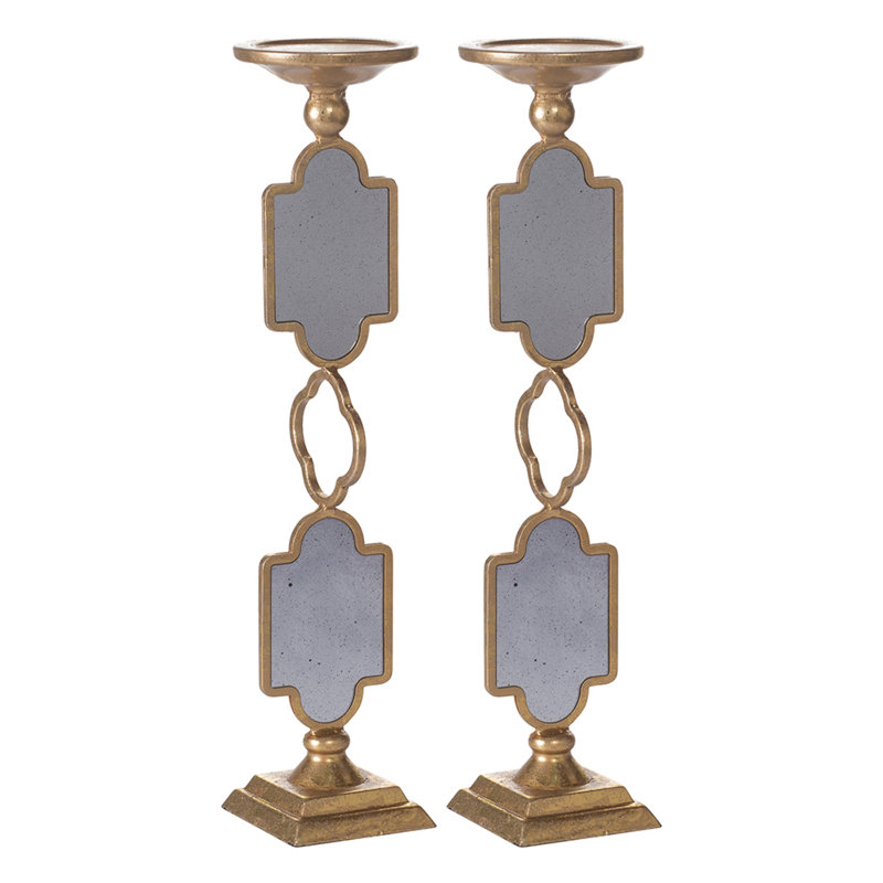 Ensemble de porte-bougies de 2 pièces, cadre en métal doré 17 po, miroir