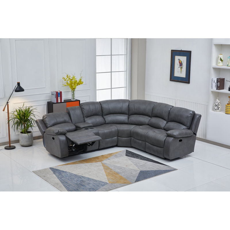 Tahlik 3 - Piece Vegan Leather Sectional, Gray Faux Leather, Left Hand Facing