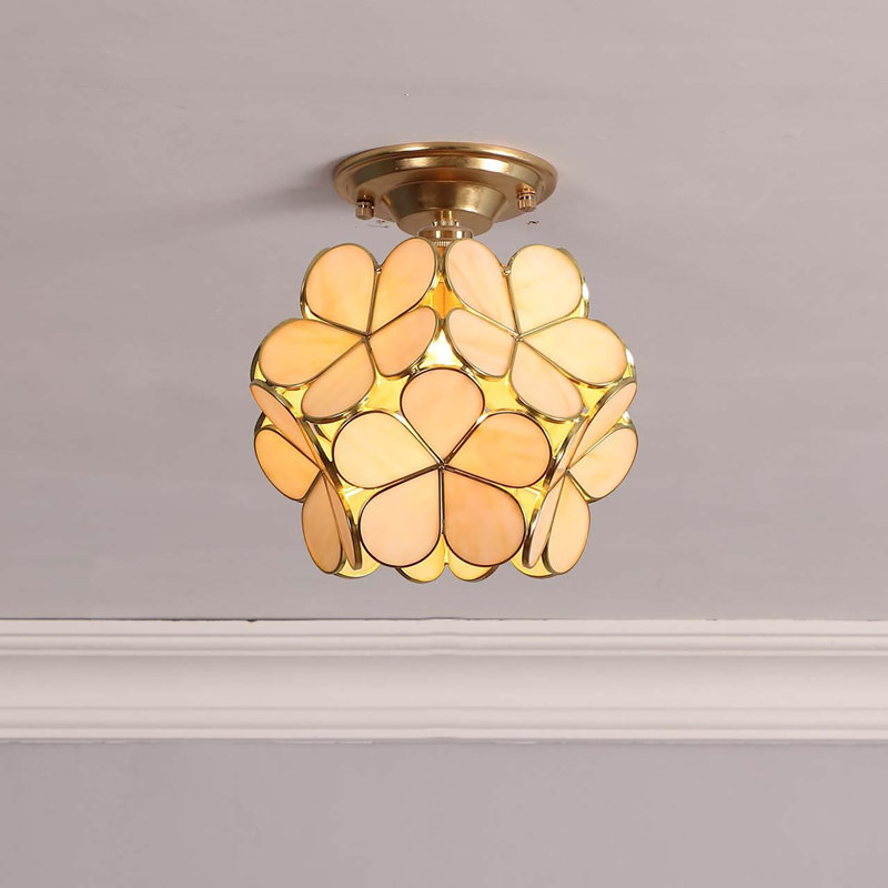 Flower Petals Tiffany Style Stained Glass Close To Ceiling Light For Home Decor (8" Cherry Blossom), Cream